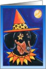 Happy Halloween Dachshund Doxie in Witch Hat card