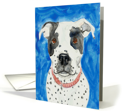 Black White Dog Pit Bull Watercolor Painting Blank Note card (1022801)