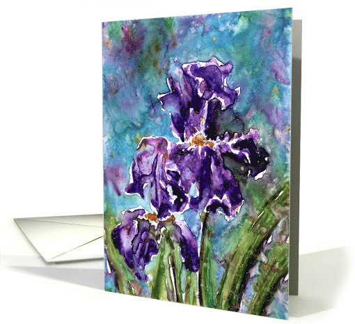 Watercolor Purple Irisis Flowers Blank Note Card Iris card (1022839)