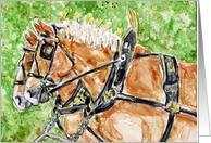 Watercolor Draft Horses Painting Blank Note Card