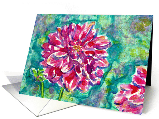 Colorful Pink Purple Dahlia Flower Painting Blank card (1042427)
