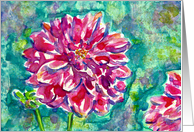 Colorful Pink Purple Dahlia Flower Painting Blank Card