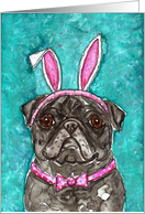 Happy Easter Black Pug Dog Rabbit Ears card