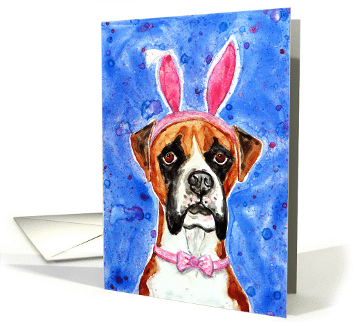 Happy Easter Pink Bunny Ears Boxer Dog Painting \ card (1054427)