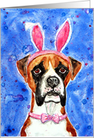 Happy Easter Pink Bunny Ears Boxer Dog Painting \ card