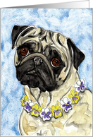 Pansy Flower Pug Dog Painting Blank Card