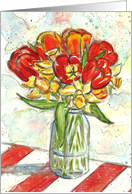 Colorful Tulips Daffodils Flower Vase Blank Note Card