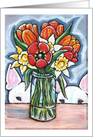 Tulip Flower Vase Bull Terrier Dog Art Blank Any Occasion Card