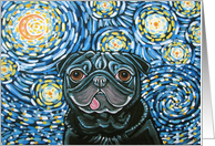 Starry Night Moon Black Pug Dog Art Blank Any Occasion Card