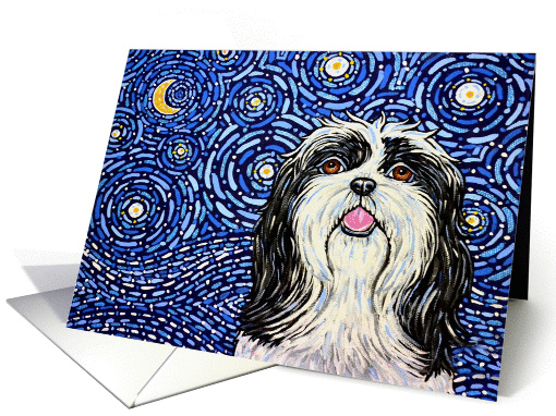 Starry Night Moon Lhasa Apso Dog Blank card (1210288)