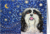 Starry Night Moon Lhasa Apso Dog Blank Card