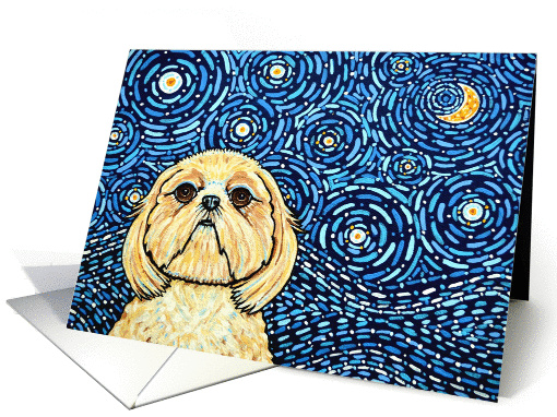 Starry Night Moon Shih Tzu Dog Blank card (1210294)