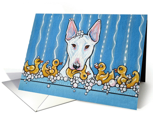 White Bull Terrier Dog Rubber Duck Bathtime Blank Note card (1292288)