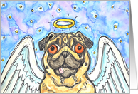 Angel Wings Halo Fawn Pug Dog Blank card