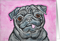 Cute Black Pug Dog Pink Tongue Blank card