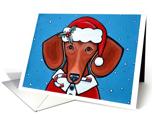 Merry Christmas Happy Holidays Santa Doxie Dachshund Dog card