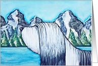 Black and White Bearded Collie Dog Mountain Lake blank card