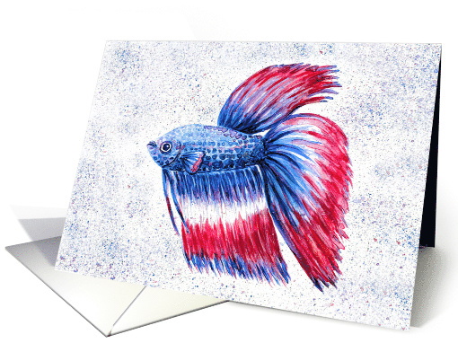 Siamese Betta Fish Red White Blue Watercolor Art Blank card (1517080)