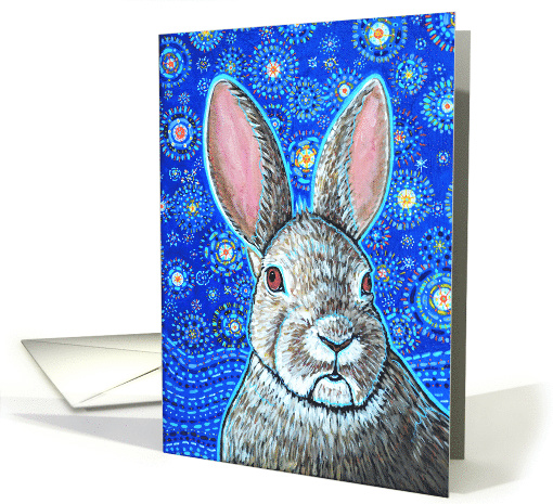 Colorful Easter Bunny Rabbit Starry Night Blue Sky Star Blank card