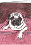 Colorful Rose Mauve Fawn Pug Pet Dog Bed Art Watercolor Painting Blank card