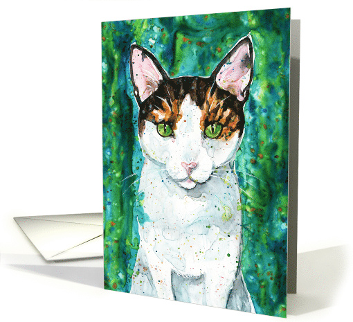 Calico Short Hair Kitten Feline Cat Blue Green Watercolor... (1715878)