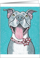 Happy Blue Pit Bull Terrier Canine Dog Flowers Art Painting Blank Inside card