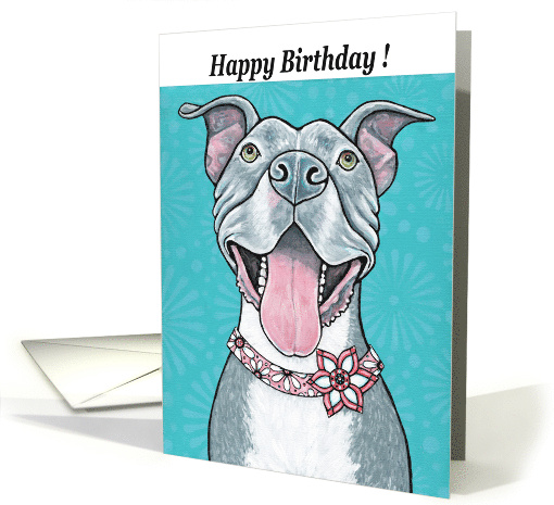 Happy Birthday Blue Pit Bull Terrier Canine Dog Flowers... (1846106)