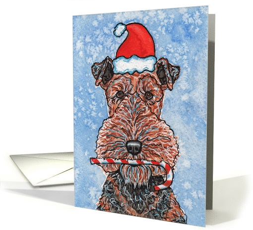 Christmas Santa Terrier Candy Cane Dog Holiday Art Painting card