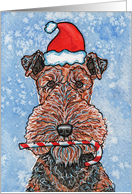 Christmas Santa Terrier Candy Cane Dog Holiday Art Painting card