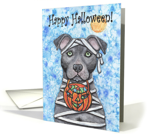 Happy Halloween Pit Bull Terrier Dog Mummy Pumpkin Treat... (1947412)