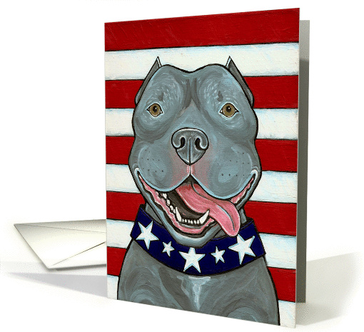 American Blue Nose Pit Bull Dog US Flag 4th of July card (931154)