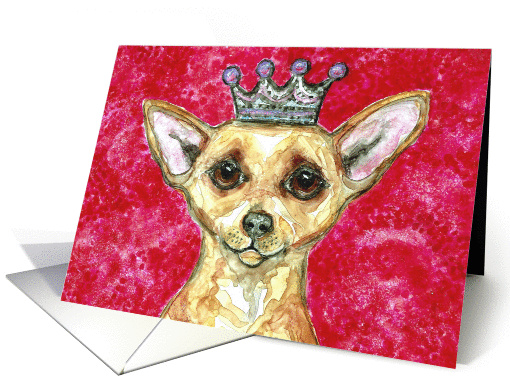 Happy Birthday Queen Chihuahua Toy Dog Pink Painting card (931391)