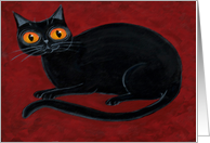 Halloween Red Black Kitty Cat Painting card