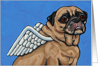 Blue Angel Fawn Pug Dog Painting card