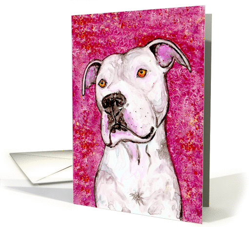 White American Pit Bull Terrier Dog Painting Blank Note card (931405)