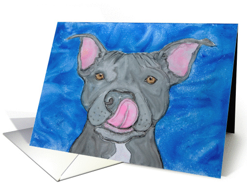 Happy Birthday Blue Nose American Pit Bull Terrier Dog Painting card