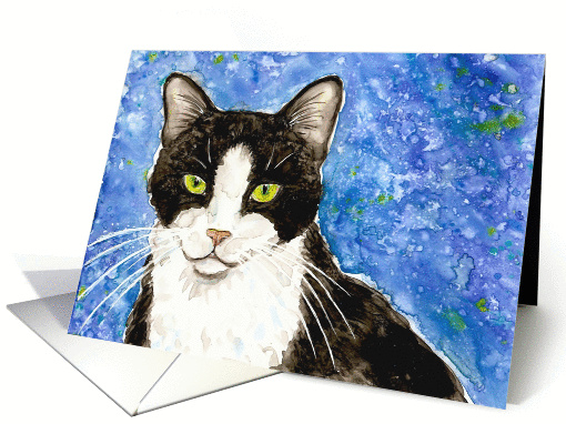 Pet Sympathy Loss Black and White Tuxedo Cat Painting card (931416)