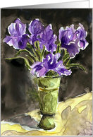 Purple Iris Flowers in Vase Blank Note Card