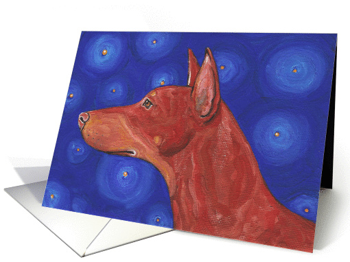 Starry Night Red Doberman Pinscher Dog Blank Note card (934972)
