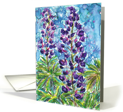 Get Well Floral Purple Lupine Flowers Watercolor card (935049)