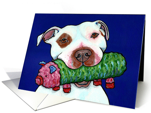 White Brown Pit Bull Terrier Dog Pig Toy Blank Note card (936372)