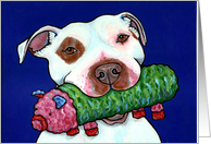 White Brown Pit Bull Terrier Dog Pig Toy Blank Note Card