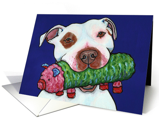 White Brown Pit Bull Terrier Dog Pig Toy Party Invite card (936374)