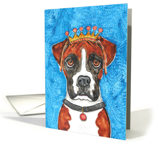 King Crown White Brown Boxer Dog Blank Note card (936380)