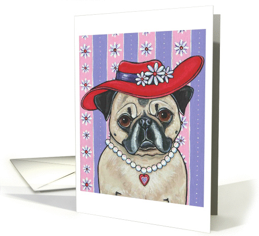 Red Hat Daisy Pug Dog Blank Note card (937882)