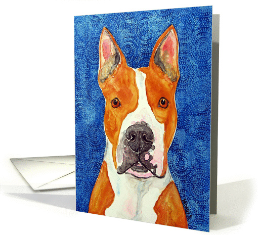 Yellow Pit Bull Terrier Ears Dog Blank card (939849)