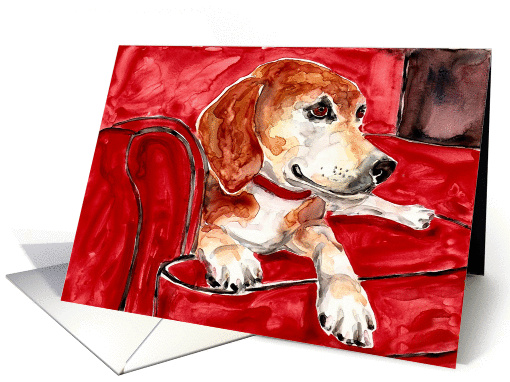 Sleeping Nap Beagle Hound Dog Red Chair Blank card (939850)