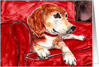 Sleeping Nap Beagle Hound Dog Red Chair Blank Card