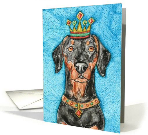 Doberman Pinscher Dobie Dog King Crown Animal Blank Note card (941267)