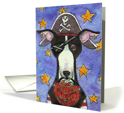 Halloween Pirate Greyhound Pumpkin Dog Trick or Treat card (941273)